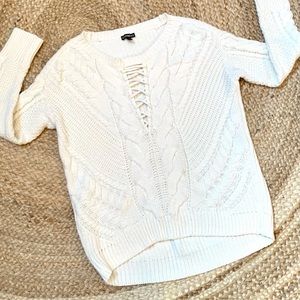 Express white cable knit sweater, size XS.